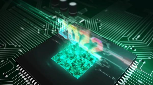 2022 Rok Numer Futurystyczny Technologia Hologram Renderowanie Ilustracja Koncepcja Abstrakcyjna — Zdjęcie stockowe