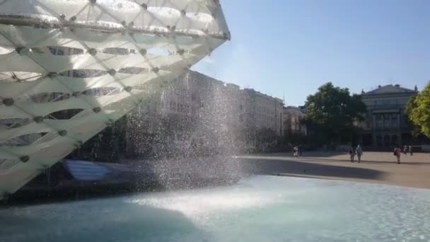 Poznan Poland October 2021 City Fountain Summer Sunset Freedom Square — 비디오