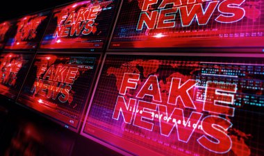 Bilgisayar ekranında sahte haberler. Yayın, trolleme, yanlış bilgi, aldatmaca, propaganda, bilgi ve soyut kavram 3d illüstrasyon.