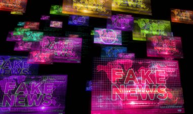 Fake news on computer screen. Broadcast, trolling, false information, hoax, propaganda, information and disinformation abstract concept 3d illustration. clipart