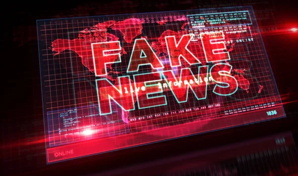 Fake news on computer screen. Broadcast, trolling, false information, hoax, propaganda, information and disinformation abstract concept 3d illustration.