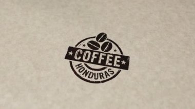 Kahve Honduras damgası ve el damgası çarpışma animasyonu. Fabrika, üretim ve üretim ülkesi 3D üretilmiş konsept.