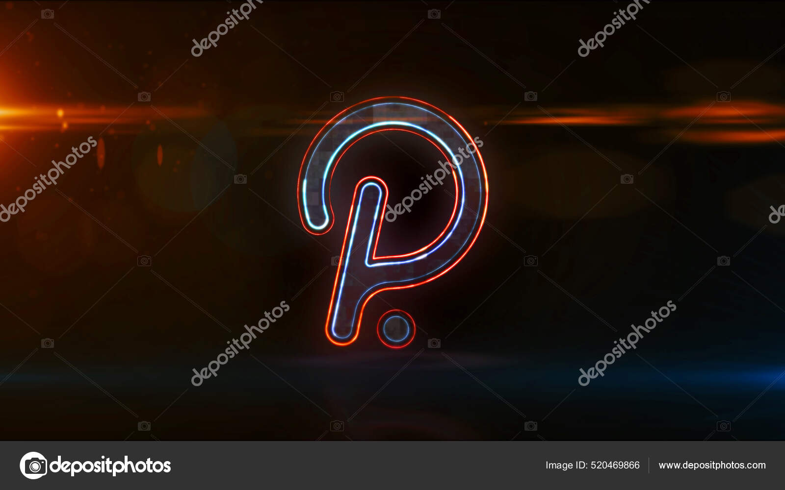 Polkadot Neon签名概念Polka点加密货币符号区块链货币金融技术和商务技术发亮文字未来主义3D渲染示例——图库图片© Skorzewiak  #520469866