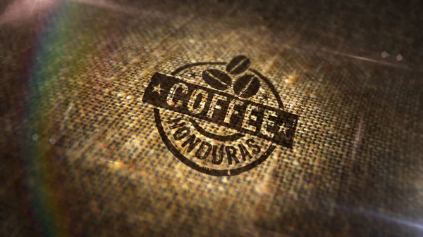 リネン袋に印刷されたコーヒーホンジュラススタンプ 製造業 生産国の概念 — ストック写真