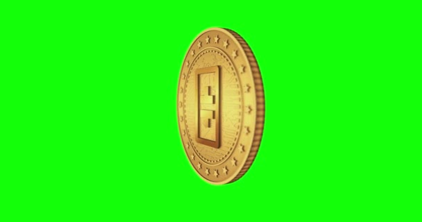 Криптовалюта Тета Сети Изолированные Золотые Монеты Зеленом Экране Циклический Фон — стоковое видео