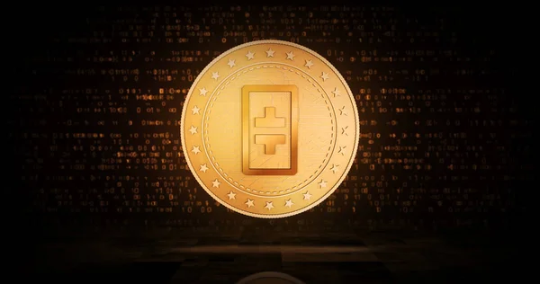 Theta Network暗号通貨シンボルグリーンスクリーンの背景にある金のコイン アブストラクトコンセプト3Dイラスト — ストック写真