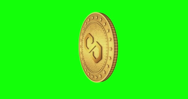 多边形Matic加密货币隔离金币绿色屏幕易碎背景 旋转的金金属圈抽象概念 3D循环无缝动画 — 图库视频影像