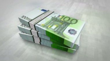 Avro para yığını. Avrupa Birliği 'nde ekonomi, bankacılık, ticaret, kriz, durgunluk, borç ve finans konularının kavramı. EUR banknotları canlandırmayı desteler.