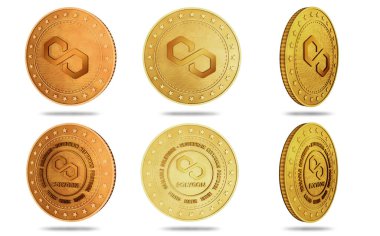 Poligon Matic kripto para birimi sembolü yeşil ekranda izole edilmiş altın para. Soyut konsept 3d illüstrasyon.