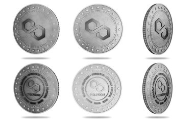 Poligon Matic kripto para birimi sembolü yeşil ekranda izole edilmiş altın para. Soyut konsept 3d illüstrasyon.