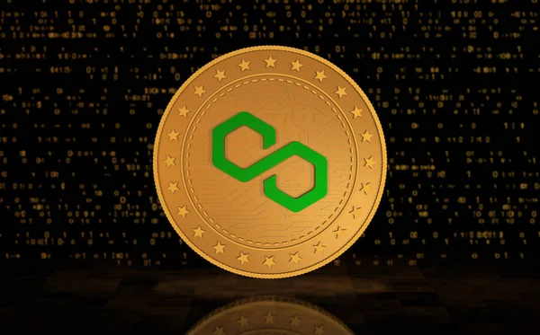 Poligon Matic Cryptocurrency Szimbólum Arany Érme Zöld Képernyős Háttér Absztrakt — Stock Fotó