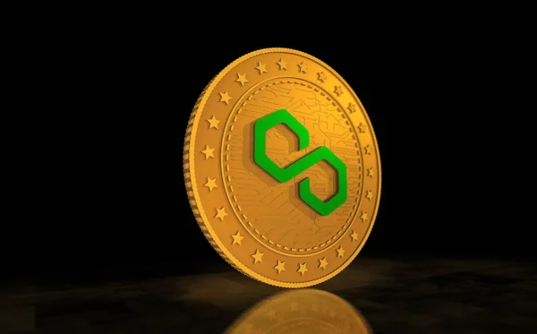 Poligon Matic Cryptocurrency Szimbólum Arany Érme Zöld Képernyős Háttér Absztrakt — Stock Fotó