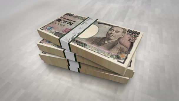 日圆钱袋堆积如山 日本经济 债务和金融的概念背景 10000日元钞票堆栈动画 — 图库视频影像