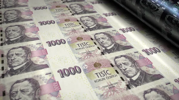 捷克克朗现钞印刷3D插图 Czk钞票打印 经济危机 商业成功 税收和债务概念 — 图库照片