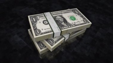 Para yığını. Ekonomi, bankacılık, iş, kriz, durgunluk, borç ve finans konularının kavramı. 100 dolarlık banknotlar animasyon yığınları.