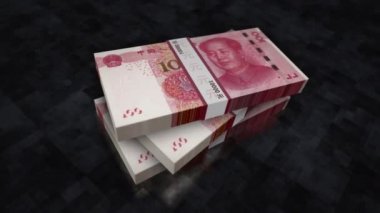 Çin Yuanı Renminbi para yığını. Ekonomi, bankacılık, işletme, kriz, durgunluk, borç ve Çin 'deki finans kavramını ele alalım. 100 RMB banknotları canlandırmayı desteler.