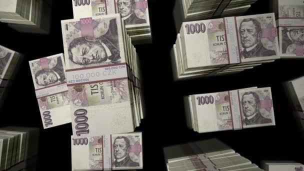 Çek Koruna Para Paketi Döngüsü Czk Banknotları Üzerindeki Uçuş Üst — Stok video