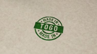 Togo damgası ve el damgası ile yapılan çarpışma animasyonu. Fabrika, üretim ve üretim ülkesi 3D üretilmiş konsept.