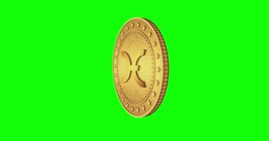 Holochain, sanal sıcak kripto para birimi yeşil ekran döngüsü üzerinde altın madeni parayı izole etti. Dönen altın metal döngüsü soyut kavram. 3B döngü kusursuz canlandırma.