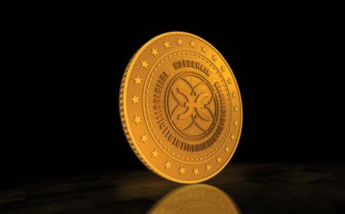 Holochain, holo hot kripto para sembolü yeşil ekranda altın para. Soyut konsept 3d illüstrasyon.