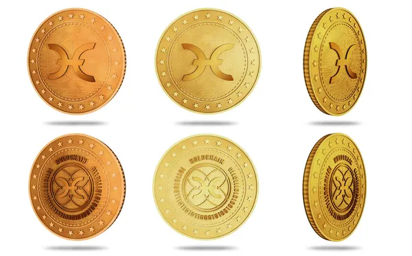 ホロチェーンホロホット暗号通貨シンボルは 緑の画面の背景に金のコインを隔離しました アブストラクトコンセプト3Dイラスト — ストック写真
