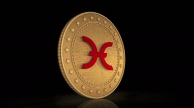 Holochain, Holo Hot şifreleme 3D altın para arka planda. Alış-veriş ve engelleme teknolojisinin animasyonunun altın metal kavramını döndür.
