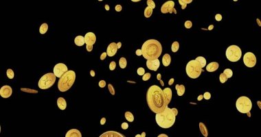 Holochain, Holo, sıcak kripto altın madeni para düşüyor. Döndürülebilir dijital arkaplan. İşlem ve engelleme teknolojisinin 3 boyutlu kusursuz döngü kavramı. Dönen altın yağmur soyut animasyon döngüsü.