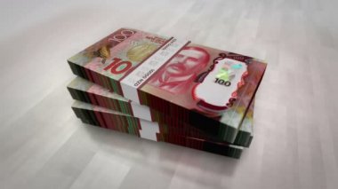 Yeni Zelanda Doları para yığını. Ekonomi, bankacılık, iş, kriz, durgunluk, borç ve finans konularının kavramı. 100 NZD banknotları canlandırmayı desteler.