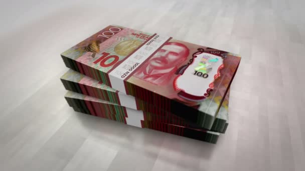 新西兰元钱堆包 债务和金融的概念背景 100个Nzd钞票堆栈动画 — 图库视频影像