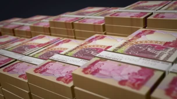 Loop Crescimento Pacote Notas Dinar Iraque Dinheiro Iqd Empilha Conceito — Vídeo de Stock
