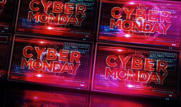 Bilgisayar Ekranında Siber Pazartesi Ateşli Anlaşma Alışveriş Büyük Indirim Soyut — Stok fotoğraf