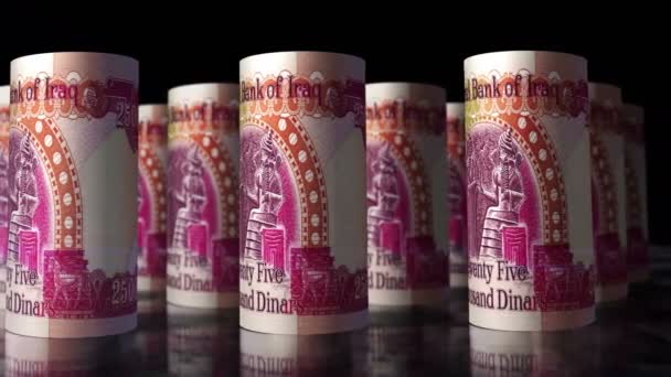Ірак Грошовий Рулон Анімації Камера Рухається Перед Банкнотами Iqd Безшовна — стокове відео