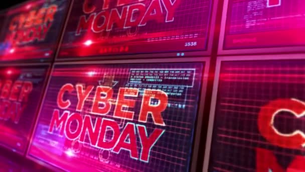 Cyber Monday Moving Computer Screens Loop Inglés Trato Caliente Compras — Vídeos de Stock