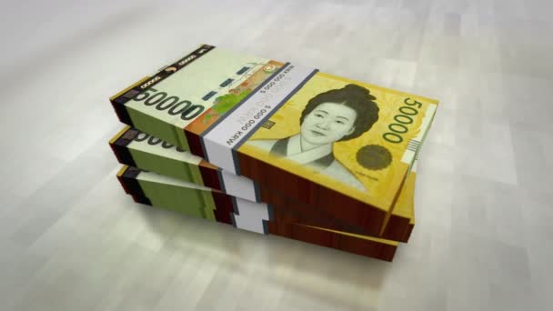 Zuid Korea Won Geld Stapel Pack Concept Achtergrond Van Economie — Stockvideo