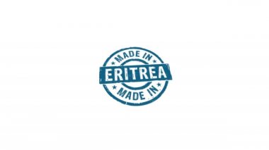 Eritre damgası ve el damgası darbesiyle izole edilmiş animasyon. Fabrika, üretim ve üretim ülkesi 3D üretilmiş konsept. Alfa mat kanalı.