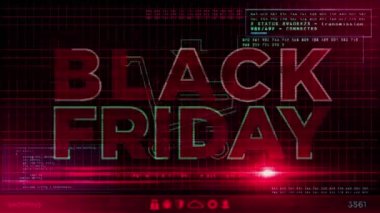 Kara Cuma bilgisayar ekranlarında. Büyük satış, büyük anlaşma, alışveriş ve soyut konsept 3 boyutlu döngü animasyonu. Kusursuz ve döngüsüz.