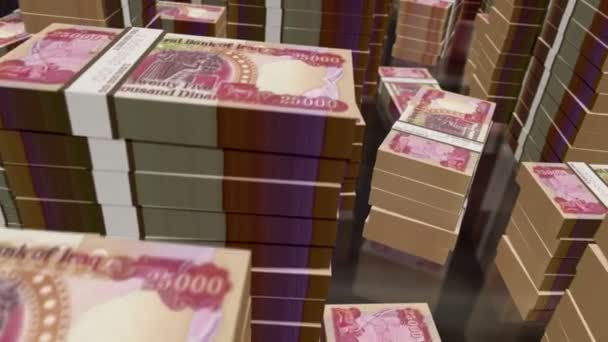 Irak Dinar Pengar Sedlar Förpackningar Loop Flygning Över Iqd Sedlarna — Stockvideo