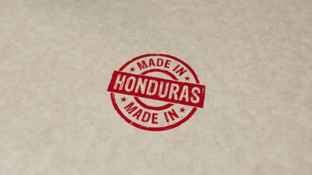 Gemaakt Honduras Stempel Met Hand Stempelen Impact Animatie Fabriek Fabricage — Stockvideo