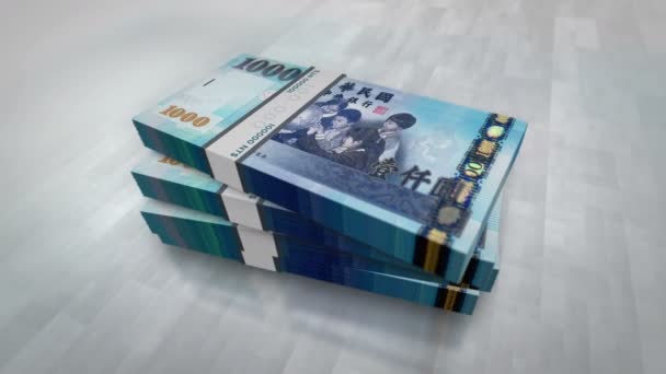 台湾元的钞票堆积如山 债务和金融的概念背景 1000张Twd钞票堆栈动画 — 图库视频影像