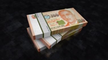 Singapur Doları para yığını. Ekonomi, bankacılık, iş, kriz, durgunluk, borç ve finans konularının kavramı. 100 SGD banknotları canlandırmayı desteler.
