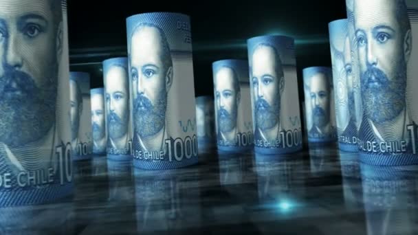 Chile Pesos Roll Loop Animation Англійською Гроші Столі Безшовна Неприступна — стокове відео