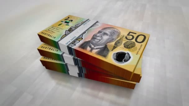 Australiska Dollar Pengar Högen Pack Begreppet Bakgrund Ekonomi Bank Företag — Stockvideo