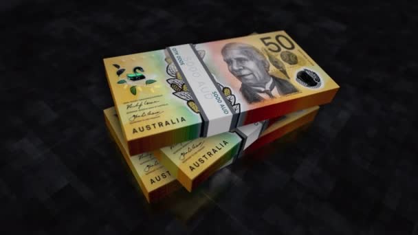 オーストラリアドルのお金の山パック オーストラリアにおける経済 ビジネス 金融の概念的背景 Aud銀行券はアニメーションをスタック — ストック動画