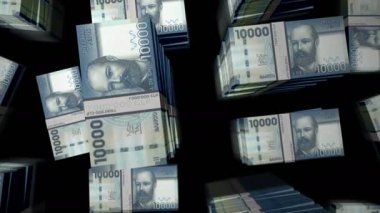 Şili Pezosu para paketi döngüsü. CLP banknotları üzerinden uçuş üst görünümü destekler. Üç boyutlu, kusursuz bir animasyon. Ekonomi, kriz, iş ve finans konsepti.
