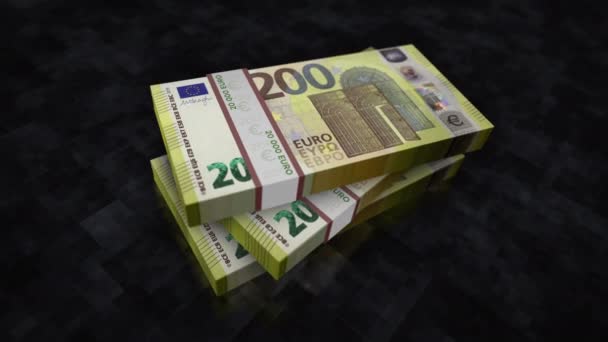 ユーロのお金の山パック 欧州連合における経済 ビジネス 金融の概念的背景 200ユーロ紙幣スタックアニメーション — ストック動画