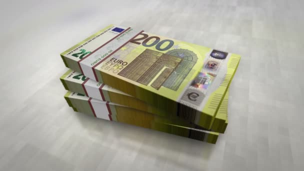 ユーロのお金の山パック 欧州連合における経済 ビジネス 金融の概念的背景 200ユーロ紙幣スタックアニメーション — ストック動画