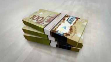 Kanada Doları para yığını. Ekonomi, bankacılık, iş, kriz, durgunluk, borç ve Kanada 'daki finans konularının kavramı. 100 CAD banknotları canlandırmayı desteler.
