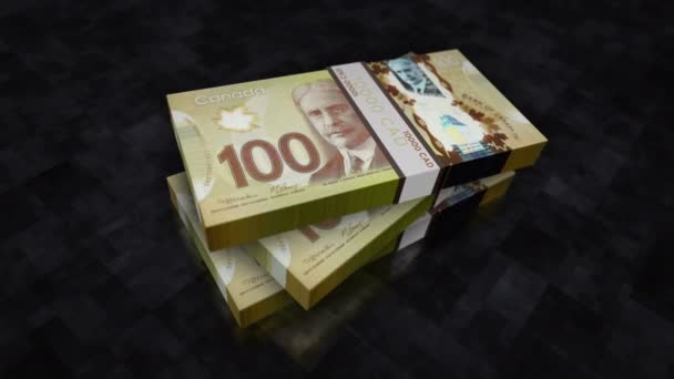 加元的钱堆积如山 加拿大经济 债务和金融的概念背景 100个Cad钞票堆栈动画 — 图库视频影像