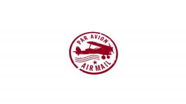 Hava Postası damgası ve el damgası sembolü çarpışması izole edilmiş animasyon. Retro par avion posta teslimatı ve havayolu ekspres posta damgası konsepti. Alfa mat kanalı.