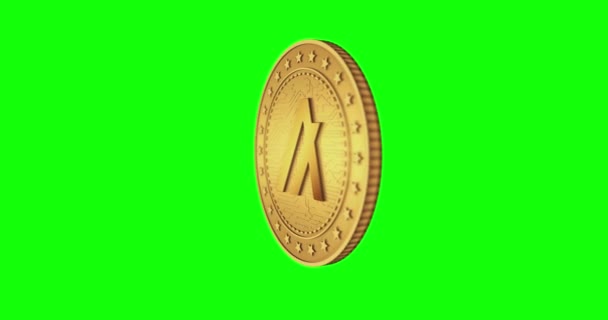 阿尔戈和阿尔戈加密货币分离金币绿色屏幕易碎背景 旋转的金金属圈抽象概念 3D循环无缝动画 — 图库视频影像